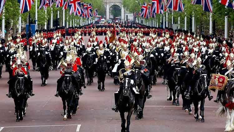 The trooping of the colours on parade outside Buckingham Palace