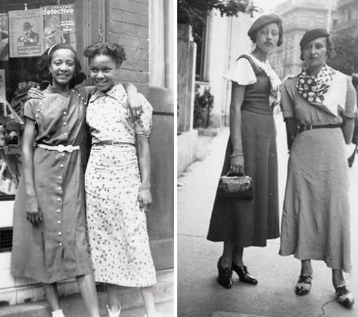 photo collage of 4 ladies in 1930/40 depression fashion flair