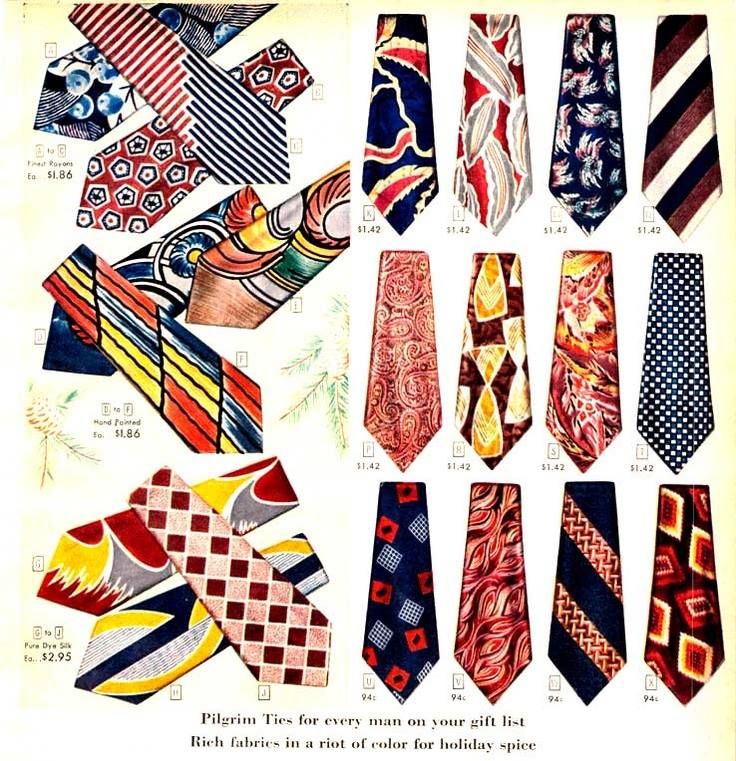 Neckties from 1920's to 1970's styles