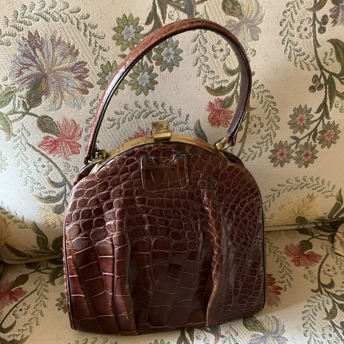 1950's crocodile handbag with top handle