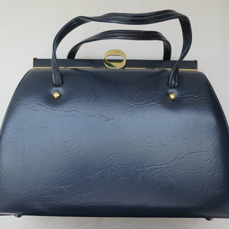 navy box top handle bag structured and solid