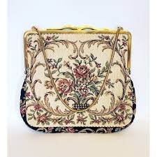 1930's embroidered purse handbag with small gold chain