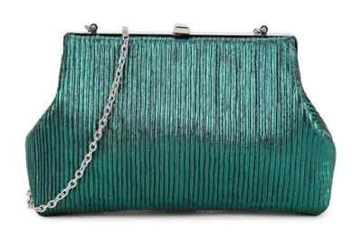 1960's lame green clutch purse with silver chain