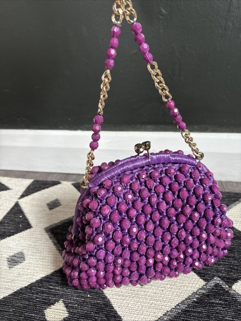purple beaded 60's handdbag with beads on chain
