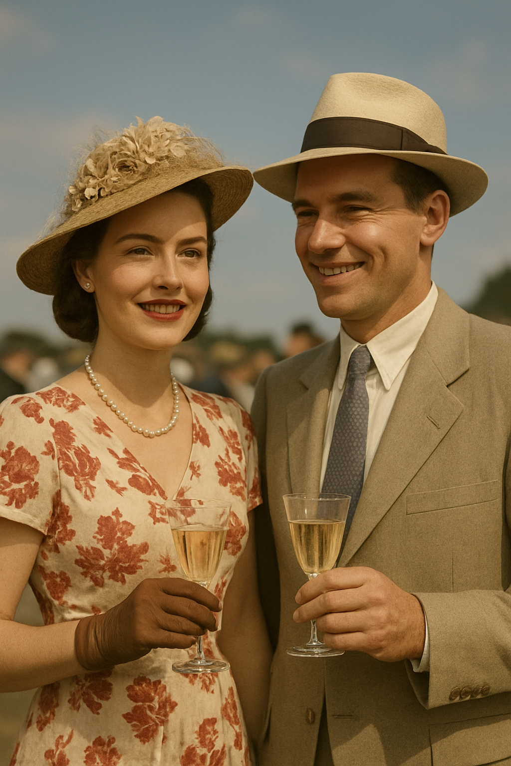 AI image of a couple at the races circa 1940's