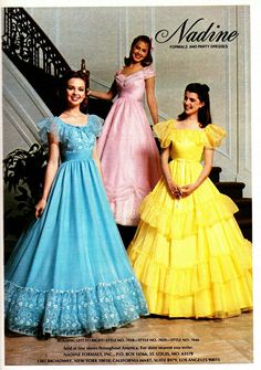1970's assorted formal dresses with frilled hems