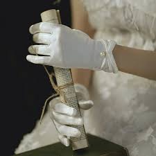 white vintage gloves with ruching on wrist